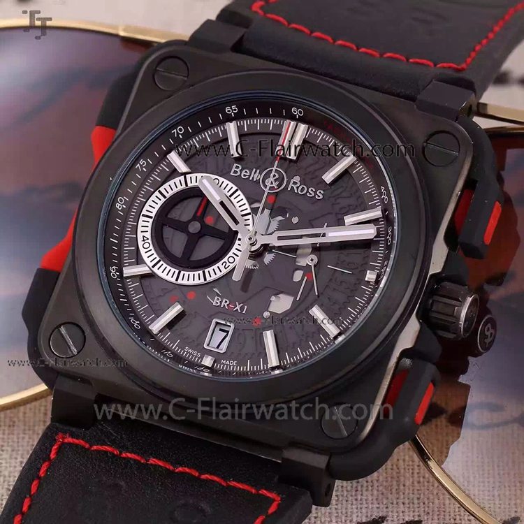 Bell and Ross Black Case Black Leather Band Replica Watch